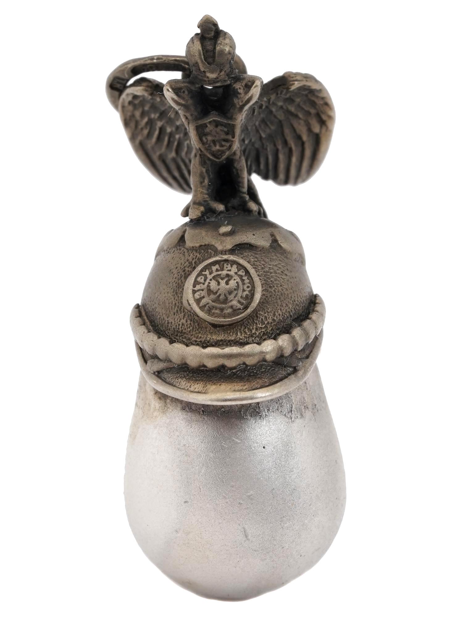 RUSSIAN SILVER EGG PENDANT WITH GUARDIAN HELMET PIC-1